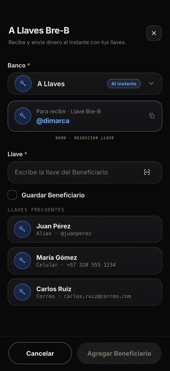 Vank App — Bre-B: Transfer instantly with a key: phone, ID or alias.