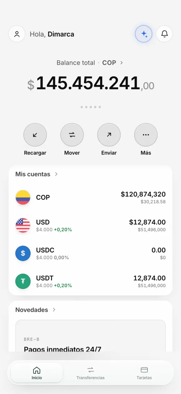 Vank App — Light theme: The same account, in light mode.